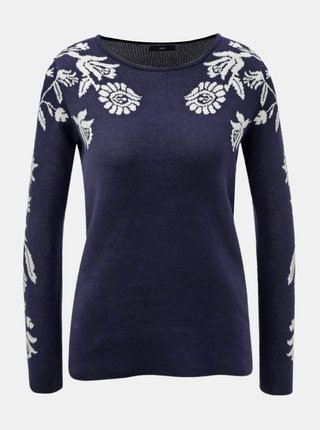 Tmavomodrý sveter s kvetovaným motívom M&Co