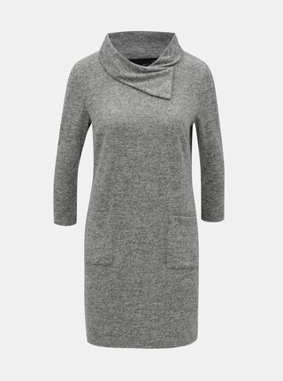 Sivé melírované svetrové šaty s rolákom a 3/4 rukávom M&Co