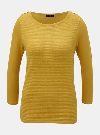 Horčicový tenký sveter s plastickým vzorom M&Co