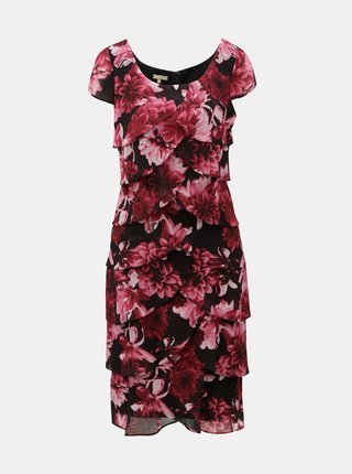 Čierno–vínové kvetované šaty s volánmi M&Co