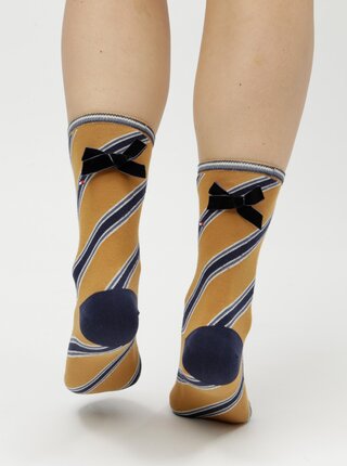Sada dvou párů dámských ponožek v hořčicové a šedé barvě s pruhovaným vzorem a mašlemi Tommy Hilfiger