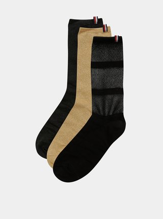 Sada tří párů dámských ponožek v černé a zlaté barvě Tommy Hilfiger