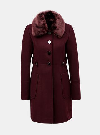 Vínový kabát s odnímateľnou umelou kožušinkou Dorothy Perkins