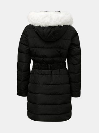 Čierny prešívaný zimný kabát s odnímateľnou umelou kožušinkou Dorothy Perkins