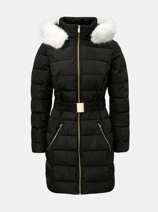 Čierny prešívaný zimný kabát s odnímateľnou umelou kožušinkou Dorothy Perkins