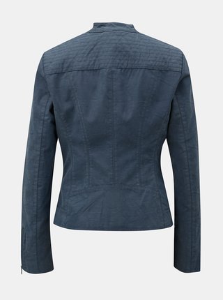 Modrá koženková bunda s detailmi v striebornej farbe ONLY Saga