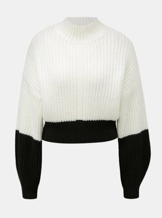 Čierno–biely skrátený voľný sveter so stojačikom Miss Selfridge