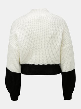 Čierno–biely skrátený voľný sveter so stojačikom Miss Selfridge