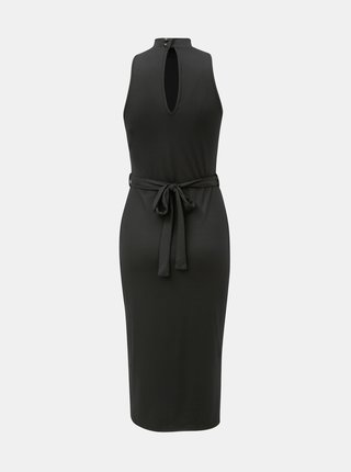 Čierne puzdrové šaty s opaskom a rozparkom Miss Selfridge