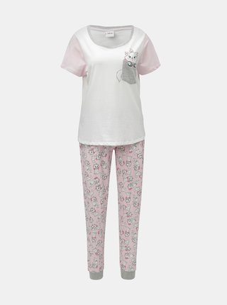 Ružovo–biele dvojdielne pyžamo s motívom mačiek Dorothy Perkins Disney