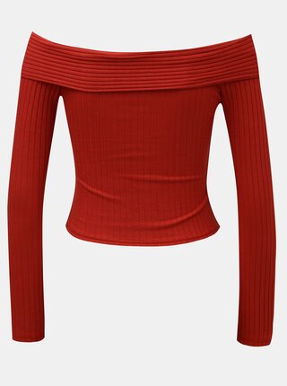 Červený rebrovaný crop top s odhalenými ramenami Miss Selfridge Jumbo