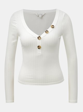 Biele krátke tričko s dlhým rukávom a gombíkmi Miss Selfridge Horn Button