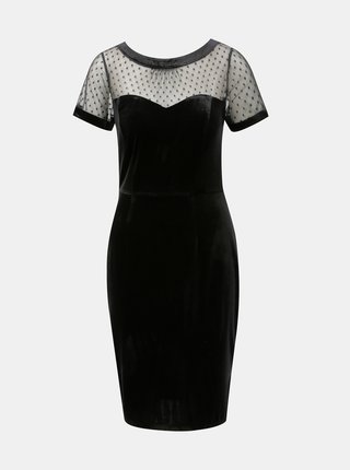 Čierne zamatové puzdrové šaty s priesvitným sedlom M&Co Velvet