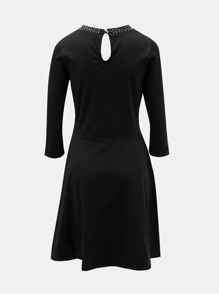 Čierne šaty s korálkami vo výstrihu a 3/4 rukávom Dorothy Perkins Embellished
