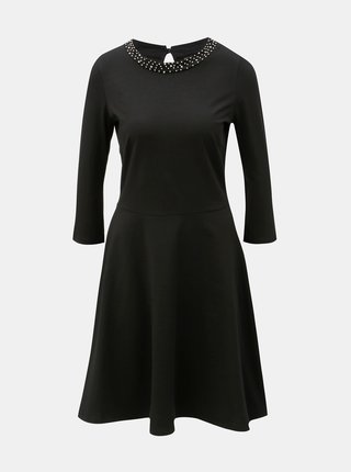 Čierne šaty s korálkami vo výstrihu a 3/4 rukávom Dorothy Perkins Embellished