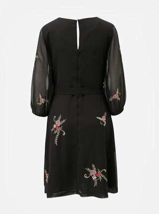 Čierne šaty s dlhým rukávom a výšivkami kvetov M&Co Floral