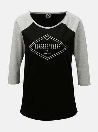 Sivo–čierne dámske tričko s 3/4 rukávom a potlačou Horsefeathers Neve
