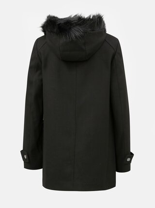 Čierny tenký kabát s kapucňou a umelou kožušinkou Dorothy Perkins