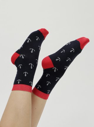 Červeno–modré dámske ponožky s motívom kotiev ZOOT