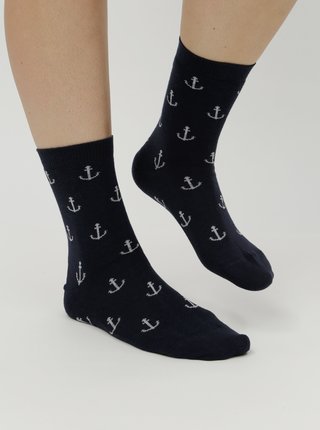 Tmavomodré dámske ponožky s motívom kotiev ZOOT