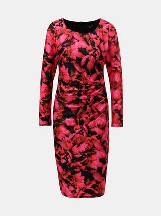 Čierno–ružové kvetované šaty s riasením na boku Smashed Lemon