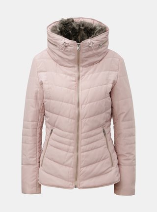 Svetloružová dámska zimná bunda s odnímateľnou umelou kožušinkou v golieri QS by s.Oliver
