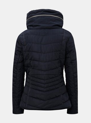 Tmavomodrá dámska zimná bunda s odnímateľnou umelou kožušinkou v golieri QS by s.Oliver