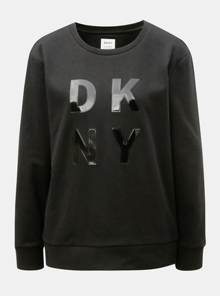 Čierna mikina s lesklým hladkým logom DKNY Crew Neck
