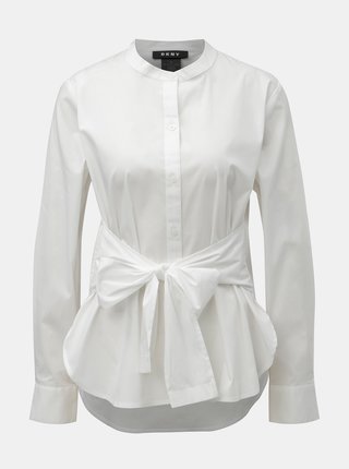 Biela košeľa s mašľou DKNY Mandarin Collar