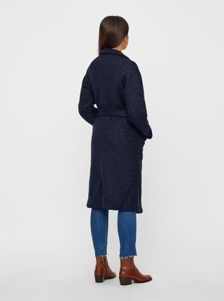 Modrý vlnený kabát s opaskom Noisy May Zoe