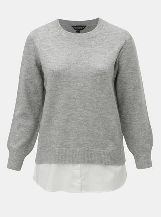 Svetlosivý melírovaný sveter so všitou košeľovou časťou Dorothy Perkins Curve Jumper