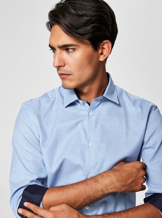 Modrá formálna kockovaná slim fit košeľa Selected Homme One New