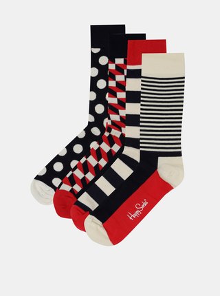 Sada čtyř párů ponožek v krémové, modré a červené barvě Happy Socks Big Dot Gift Box