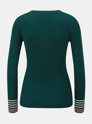 Tmavozelený rebrovaný sveter s pruhmi na rukávoch Jacqueline de Yong Tracy