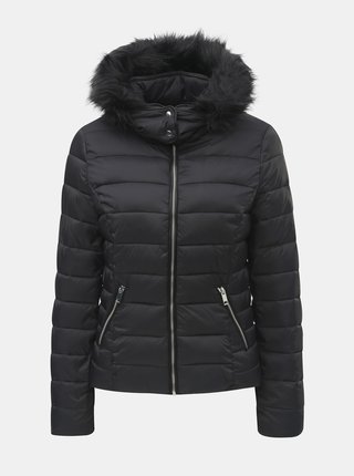 Čierna prešívaná zimná bunda s odnímateľnou kapucňou TALLY WEiJL Woven