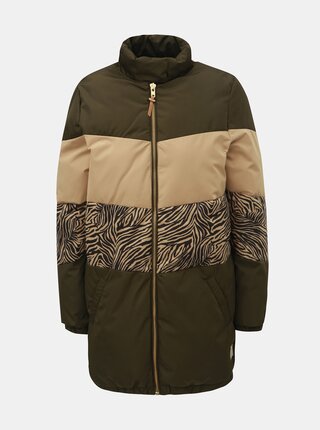 Kaki vzorovaná zimná prešívaná bunda na zips Femi Stories