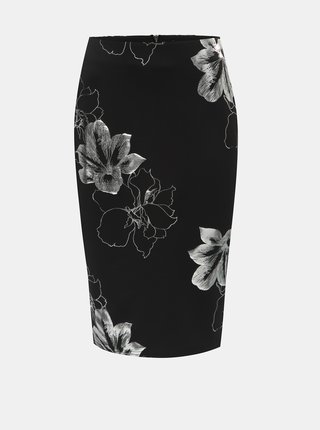 Strieborno–čierna kvetovaná puzdrová sukňa Dorothy Perkins