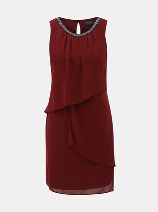 Vínové šaty s volánmi a ozdobeným výstrihom Billie & Blossom