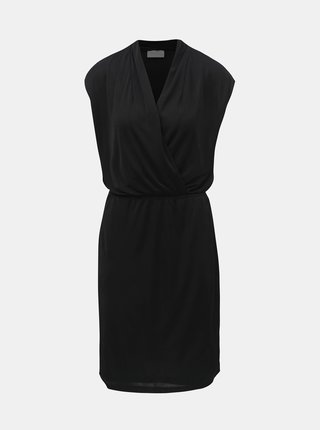 Čierne šaty bez rukávov s prekladaným výstrihom VILA Satina