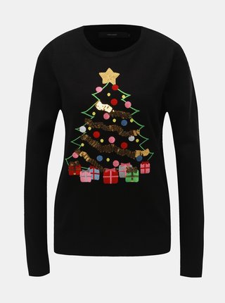 Čierny sveter s flitrami a vianočným motívom VERO MODA Christmas Tree