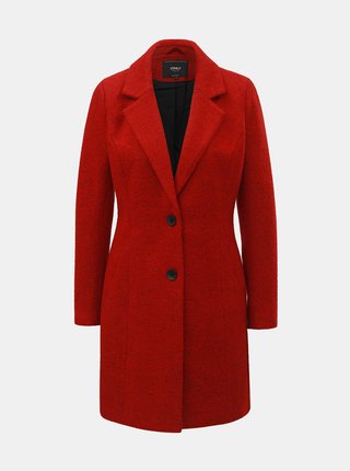 Červený melírovaný vlnený kabát ONLY Beatrice