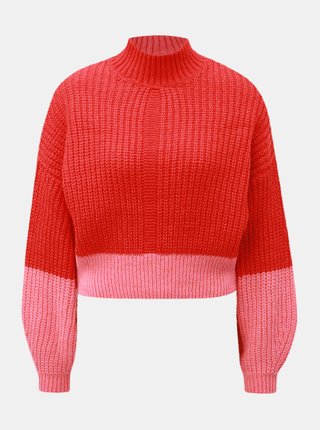 Ružovo–červený krátky sveter so stojačikom Miss Selfridge