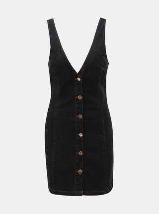 Čierne rifľové krátke šaty s gombíkmi Miss Selfridge