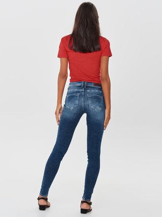 Modré skinny fit džíny s potrhaným efektem ONLY