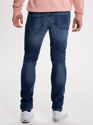 Modré slim džíny s vyšisovaným efektem ONLY & SONS Loom