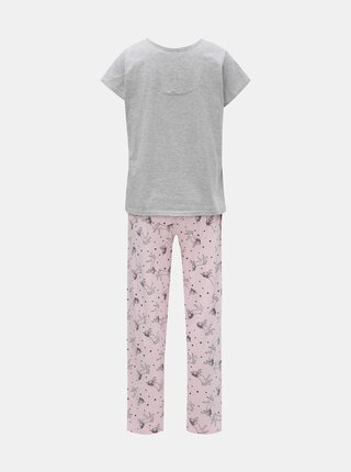 Sivo–ružové dvojdielne pyžamo s motívom jednorožca a zamatovými detailmi Dorothy Perkins