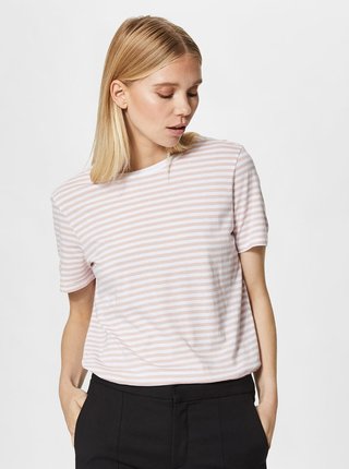 Bielo-ružové pruhované basic tričko Selected Femme MyPerfect