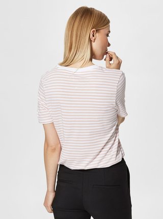 Bielo-ružové pruhované basic tričko Selected Femme MyPerfect