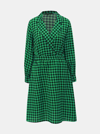 Čierno–zelené bodkované šaty s prekladaným výstrihom VERO MODA Sarah
