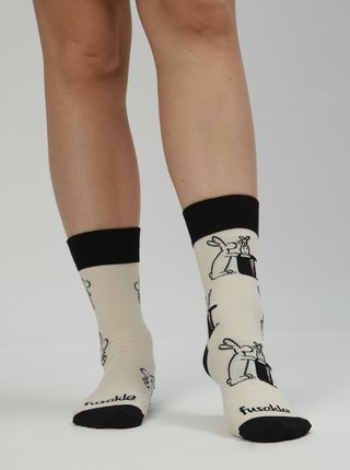 Krémovo–čierne ponožky s motívom Boba a Bobka Fusakle